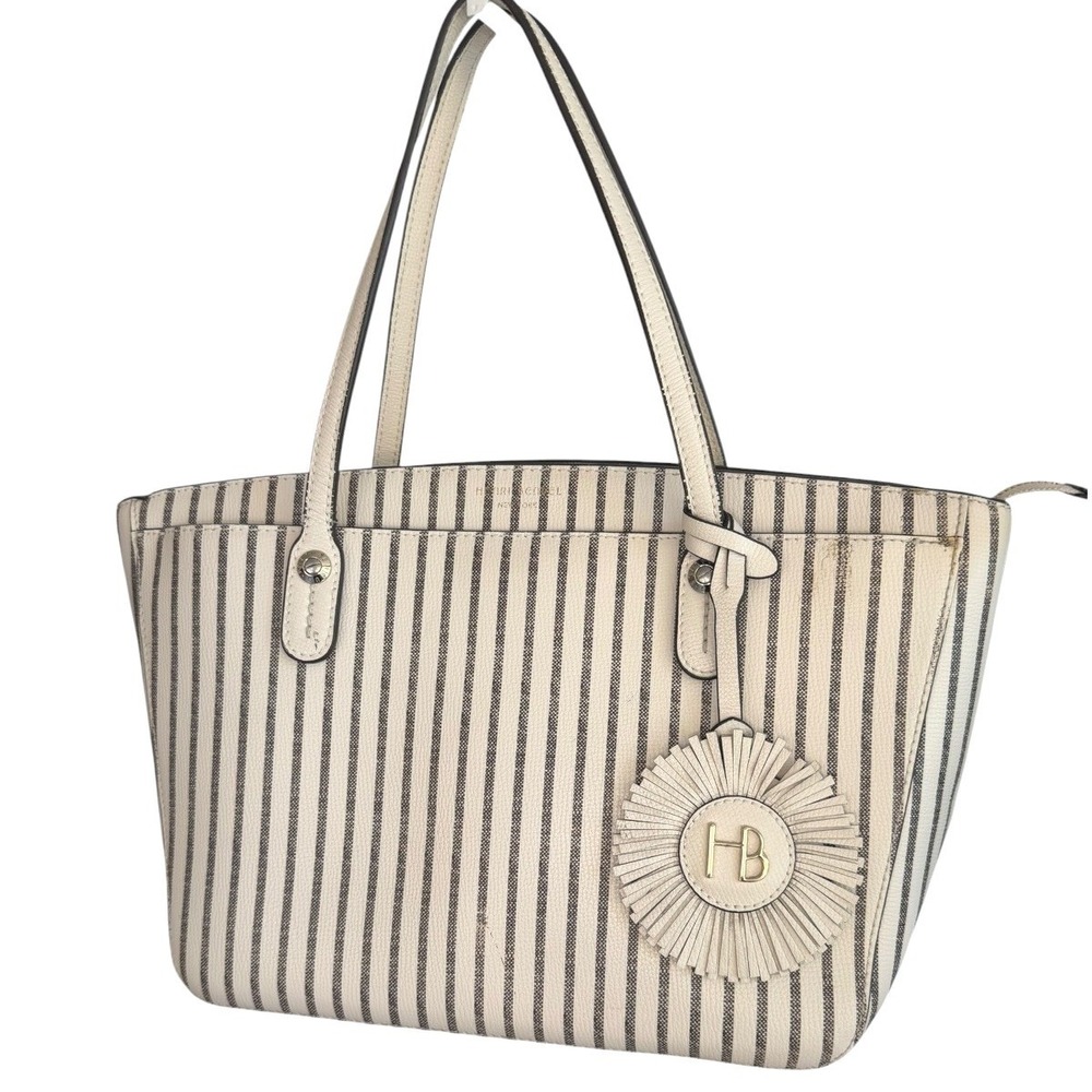 Henri Bendel West 57th Stripe Tote Crossbody Bag Ivory w/ HB Sunburst Charm